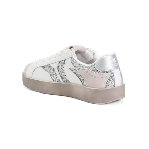 CULTURE OF BRAVE white/silver Leather And Glitter Wing Play Sneakers - Picture 2 of 2